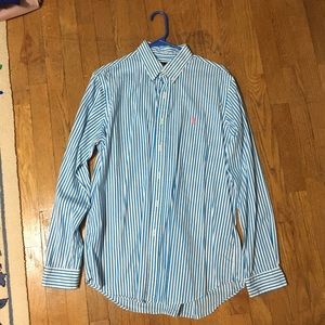 Polo button up turquoise and white size large